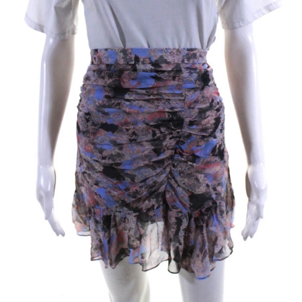 IRO “Chronic” Black Blue Floral Ruched Mini Skirt ~ Sz 34 (0 US) - Picture 6 of 9
